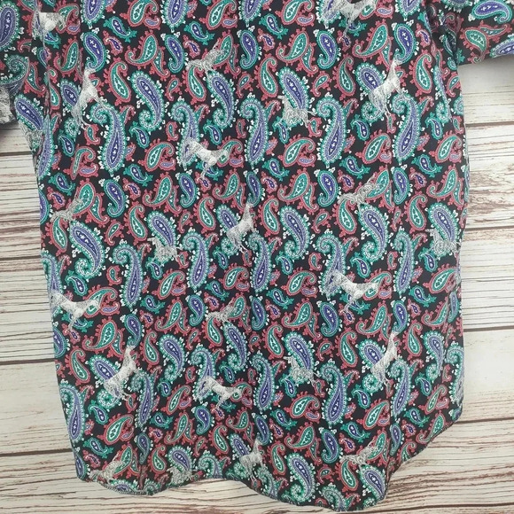 Wrangler 16 1/2 X-Long Tails Vtg Paisley/Horse Print Button Down Western Shirt - Picture 9 of 9